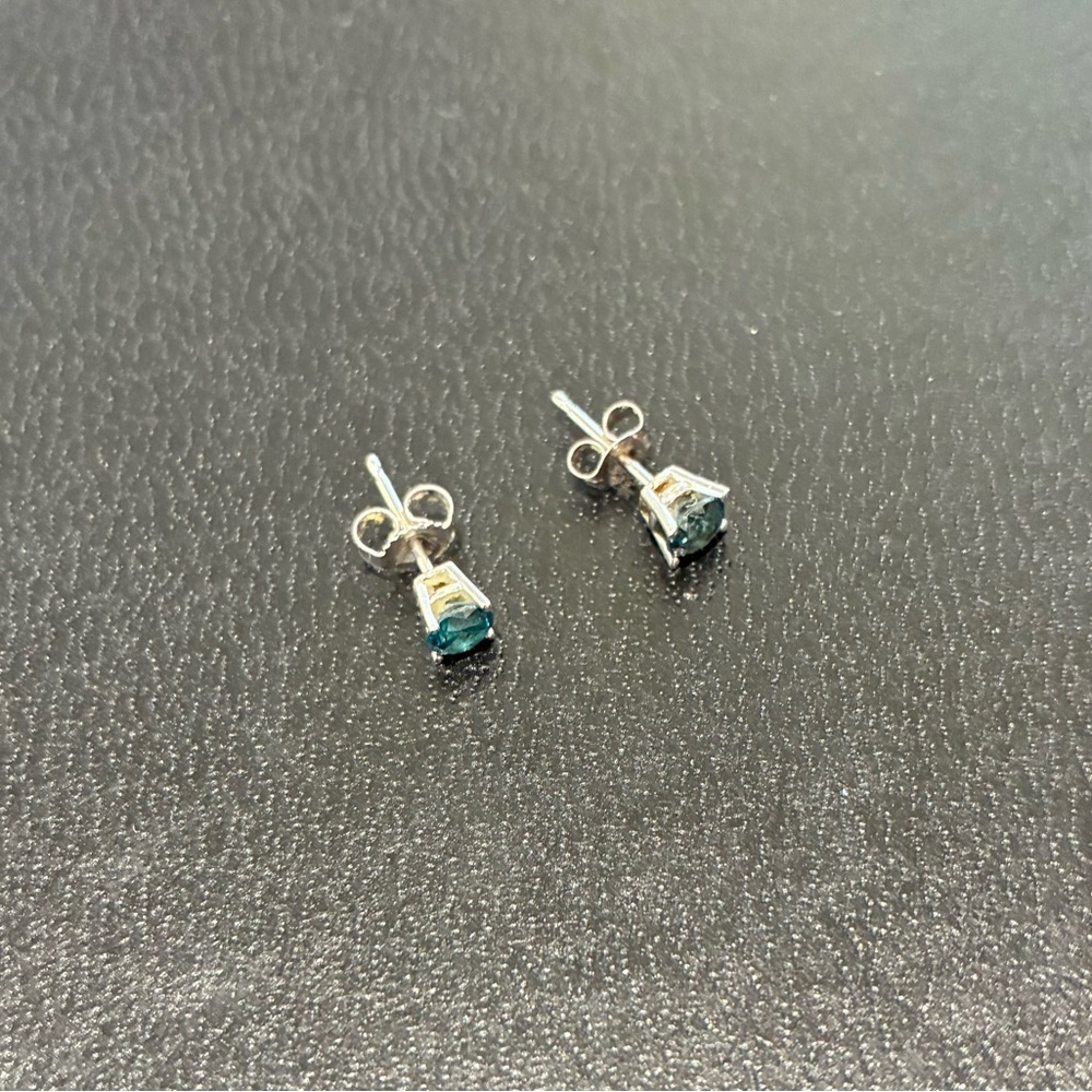 Blue Diamond Stud Earrings 14K Gold - Picture 2 of 4